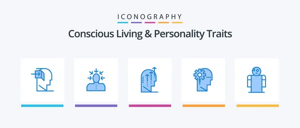 Concious Living Personality Traits Blue Icon Pack Including Human Analytics — Image vectorielle