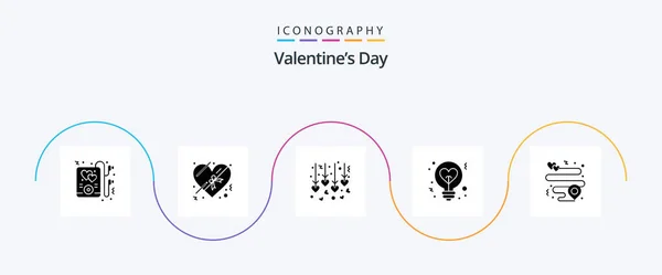 Valentines Day Glyph Icon Pack Including Location Honeymoon Heart Love — Archivo Imágenes Vectoriales