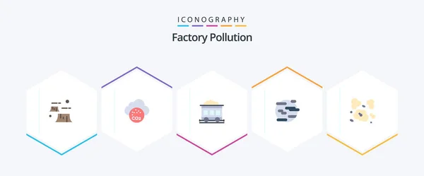 Factory Pollution Flat Icon Pack Including Dust World Pollution Smoke — Stockový vektor