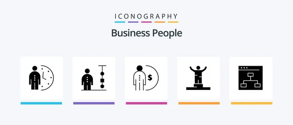 Business People Glyph Icon Pack Including Human Achievement Corporate Management — Image vectorielle