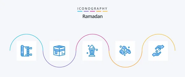 Ramadan Blue Icon Pack Including Care Fruit Mecca Ramadan Lamp — Stock Vector