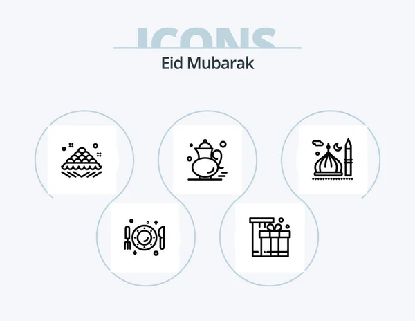 Eid Mubarak Line Icon Pack Icon Design Muslim Mosque Knife — Stok Vektör