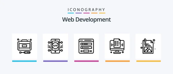 Web Development Line Icon Pack Including Reload Laptop Chart Programming — Stockvector