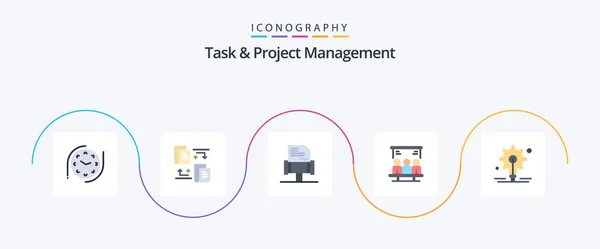 Task Project Management Flat Icon Pack Including Idea Rules Gear — Stock Vector