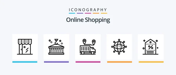 Online Shopping Line Icon Pack Including Online Buy Trust Worldwide — Stock Vector