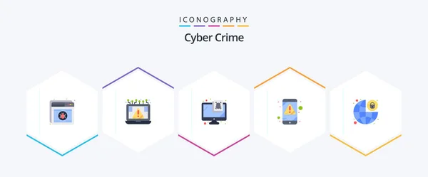Cyber Crime Flat Icon Pack Including Mobile Alert Notice Virus — Stockový vektor