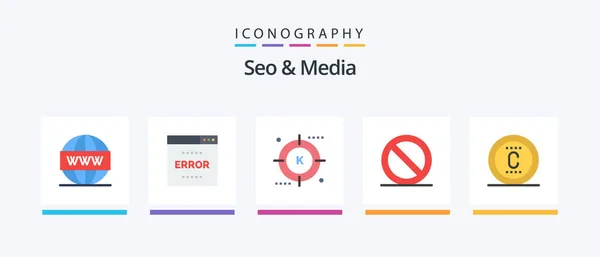 Seo Media Flat Icon Pack Including Stop Close Page Search — Stock Vector