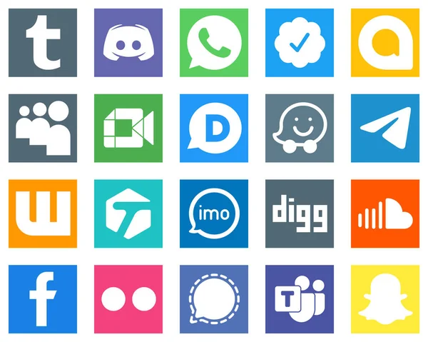 Minimalist Social Media Icons Wattpad Messenger Myspace Telegram Disqus Icons — Stok Vektör