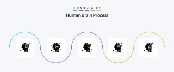 Human Brain Process Glyph Icon Pack Including Mental Exhaustion Knowledge — Stockvector