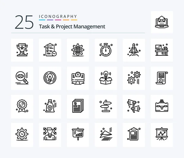 Task Project Management Line Icon Pack Including North Compass Time — Vetor de Stock