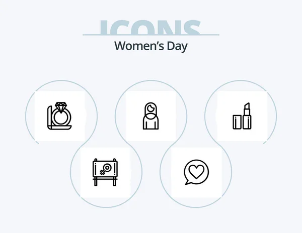 Womens Day Line Icon Pack Icon Design Female Women Flower — Stok Vektör
