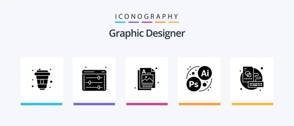 Graphic Designer Glyph Icon Pack Including Sketch Board Designer Art — Vettoriale Stock