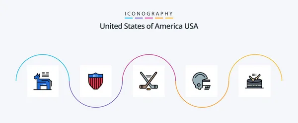 Usa Line Filled Flat Icon Pack Including Music Drum Hokey — Stockvector
