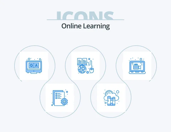 Online Learning Blue Icon Pack Icon Design Online World Wide — Stockvector