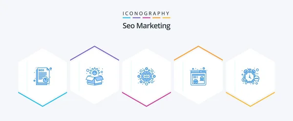 Seo Marketing Blue Icon Pack Including Time Money Optimization Management — Archivo Imágenes Vectoriales