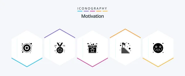 Motivation Glyph Icon Pack Including Adoration Steps Present Mountain Age — Stock vektor