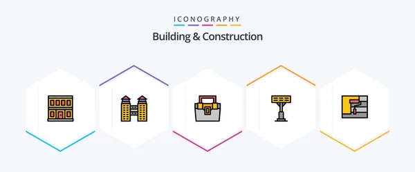Building Construction Filledline Icon Pack Including Roller Construction Box Stadium — Vetor de Stock
