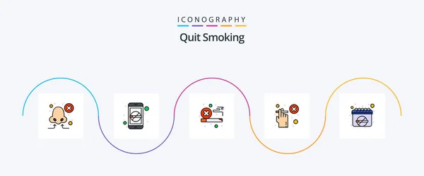 Quit Smoking Line Filled Flat Icon Pack Including Calendar Allowed — Vettoriale Stock