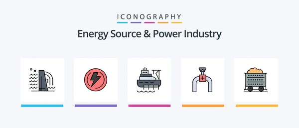 Energy Source Power Industry Line Filled Icon Pack Including Construction — Vector de stock