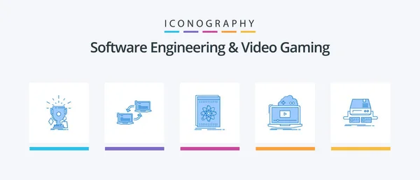 Software Engineering Video Gaming Blue Icon Pack Including Online Cloud — Stockvektor