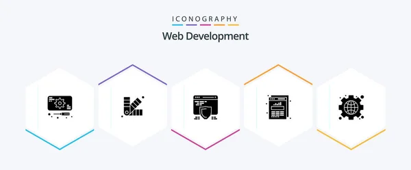 Web Development Glyph Icon Pack Including Interface Web Stats Protection — Vettoriale Stock