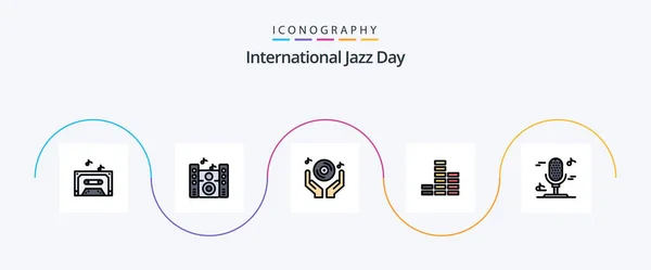 International Jazz Day Line Filled Flat Icon Pack Including Microphone — Stok Vektör