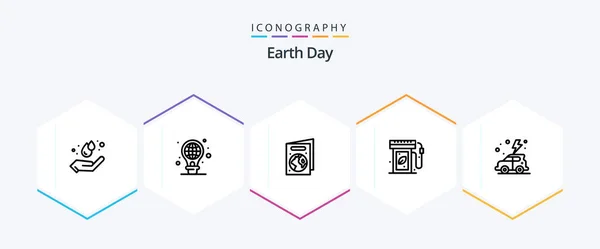 Earth Day Line Icon Pack Including Green Earth Earth Day — Stock Vector