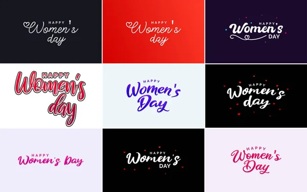 Pink Happy Women Day Typographical Design Elements Set Greeting Cards — Διανυσματικό Αρχείο