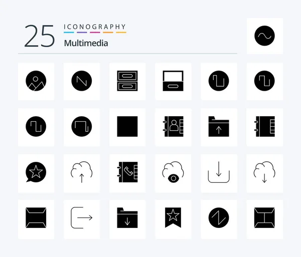 Multimedia Solid Glyph Icon Pack Including Book Player Drawer Multimedia — Vetor de Stock