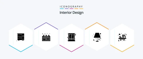 Interior Design Glyph Icon Pack Including Desk Light Cupboard Lamp — Διανυσματικό Αρχείο