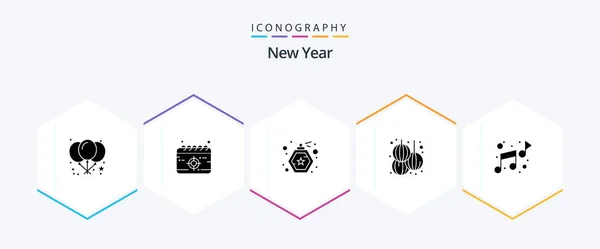 New Year Glyph Icon Pack Including Note Perfume Music New — Stockový vektor
