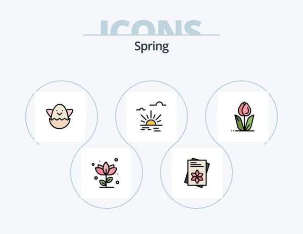 Spring Line Filled Icon Pack Icon Design Floral Clip Business — Stok Vektör