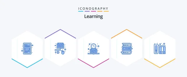 Learning Blue Icon Pack Including Data Knowledge Book Education Study — 图库矢量图片