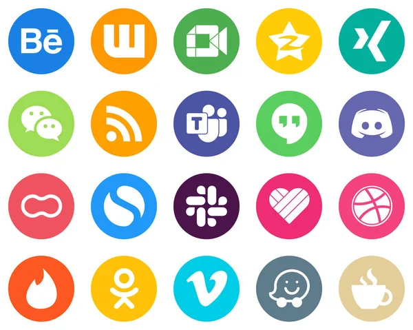 Clean White Icons Message Google Hangouts Xing Feed Flat Circle — 图库矢量图片
