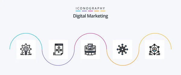 Digital Marketing Line Filled Flat Icon Pack Including Connect Network — Archivo Imágenes Vectoriales