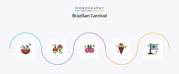 Brazilian Carnival Line Filled Flat Icon Pack Including Carnival Banner — Archivo Imágenes Vectoriales