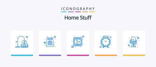 Home Stuff Blue Icon Pack Including Desk Electricity Watch Clock — Stockvector