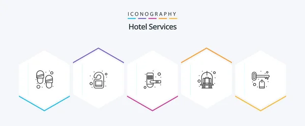 Hotel Services Line Icon Pack Inclusiv Cameră Cărucior Uşă Bagaje — Vector de stoc