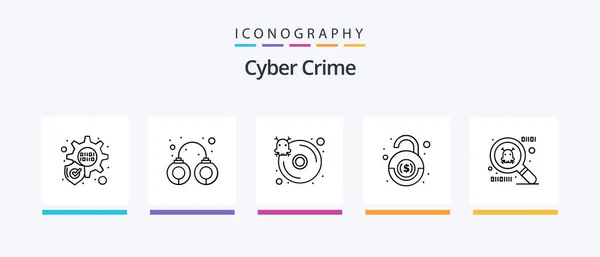 Cyber Crime Line Icon Pack Including Cyber Connection Help Mobile — Stock Vector