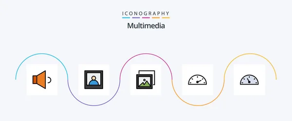 Multimedia Line Filled Flat Icon Pack Including Gauge Performance — 图库矢量图片