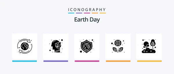 Earth Day Glyph Icon Pack Including Natural Eco Security Green — Stok Vektör