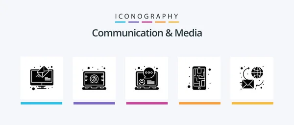 Communication Media Glyph Icon Pack Including Chat Smart Phone Online — Stockvektor
