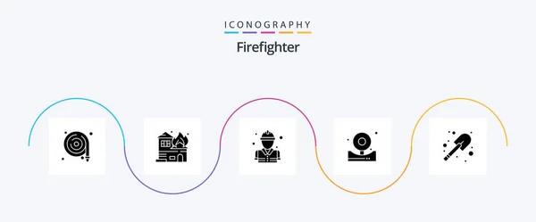 Firefighter Glyph Icon Pack Including Firefighter Fire Fighter Bell Alarm — Vetor de Stock