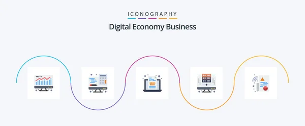 Digital Economy Business Flat Icon Pack Including Graph Box Digital — Vettoriale Stock