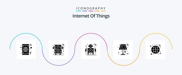 Интернет Вещей Glyh Icon Pack Включая Глобус Свет Будущее Лампа — стоковый вектор
