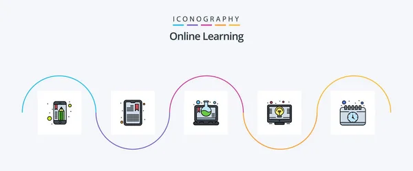 Online Learning Line Filled Flat Icon Pack Including Calendar Light — Vettoriale Stock