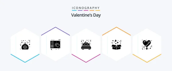 Valentines Day Glyph Icon Pack Including Love Delivery Music Box — Διανυσματικό Αρχείο