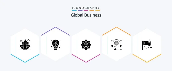 Global Business Glyph Icon Pack Including Conference Call Global Gear — Stok Vektör