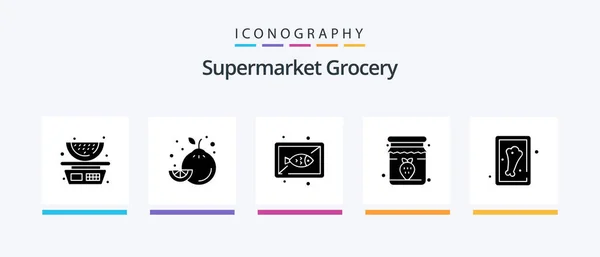 Grocery Glyph Icon Pack Including Leg Breakfast Seafood Strawberry Jam — 图库矢量图片