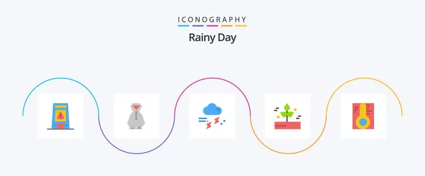 Rainy Flat Icon Pack Including Rainy Plant Cloud Leaf Thunder — Wektor stockowy